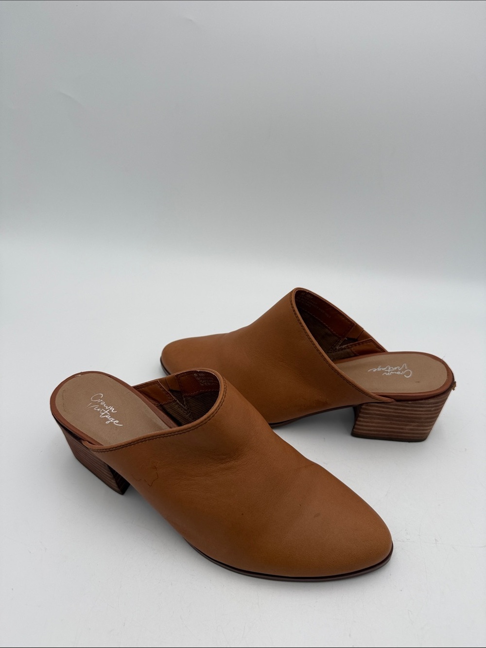 Crown vintage Tan Leather Slip-On Mule Heels women 8M festival casual Y2K retro